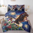 thumbnail image 1 of Manfei Bald Eagle Us Flag 7-Piece Twin Bedding,Patriotic Holiday Firework Bedding Comforter Set,Blue Brown Green,Navy Blue Reversible, 1 of 7
