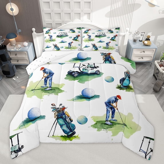 Manfei Ball Gamer Golf 3 Pieces Queen Comforter Set for Children Boys Men,Watercolor Splash Ultra Soft Bedding Sets,Sport Theme Bedding Comforter Set,Lightweight Room Decor,Reversible