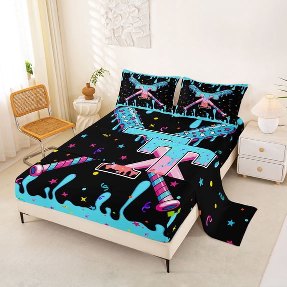 Manfei Ball Games Bed Sheets,Baseball Ice Cream King Sheets For Monogrammed T Lover 4 Pieces