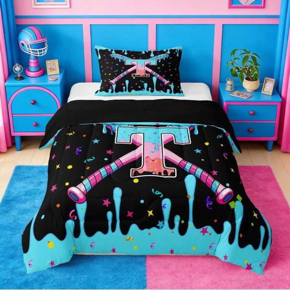 Manfei Ball Games Twin Comforter Sets,Baseball Ice Cream Bedding Set For Monogrammed T Lover Reversible 2 Pieces