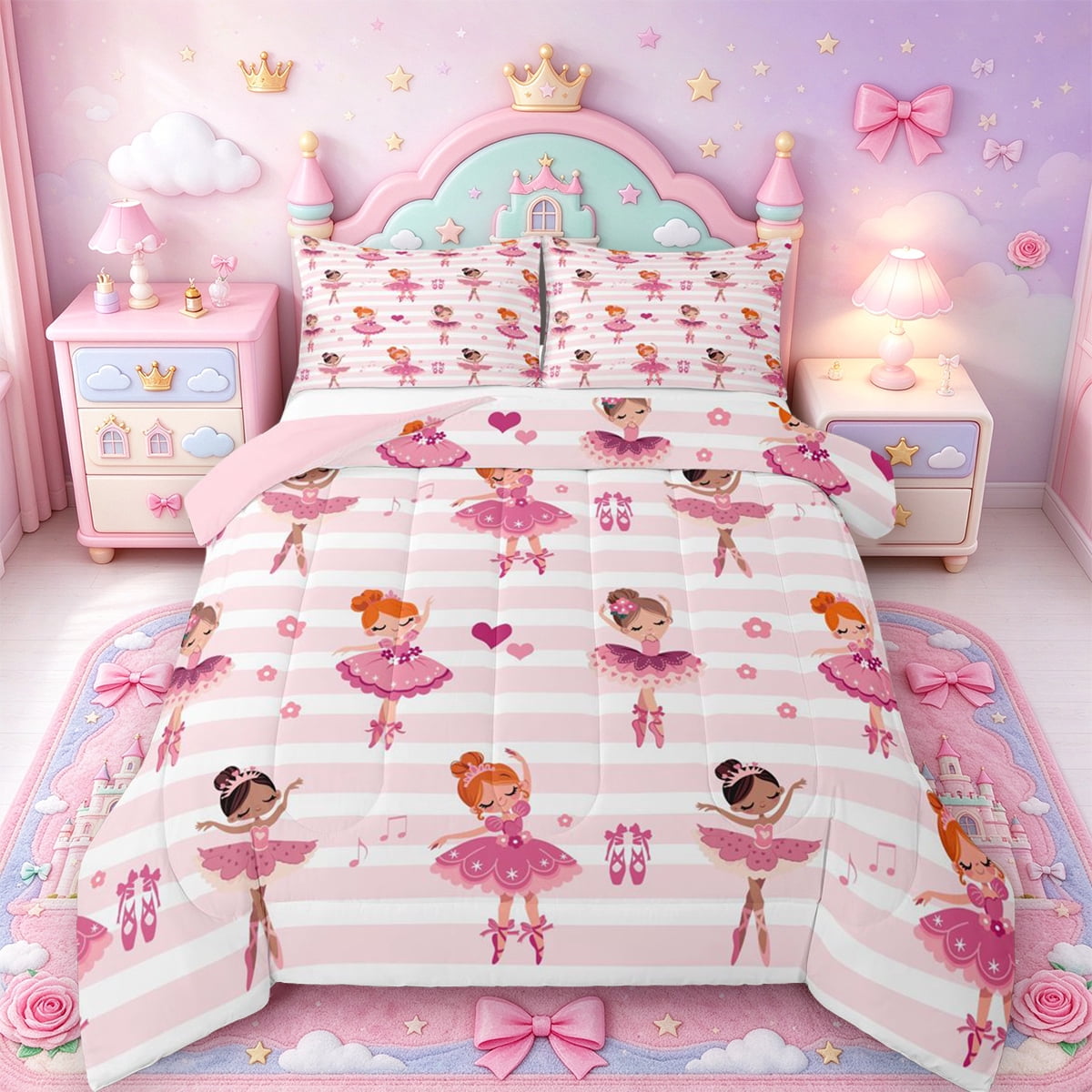 Manfei Ballerina Pattern King Size Comforter Sets,Royal Ballet Shoe ...