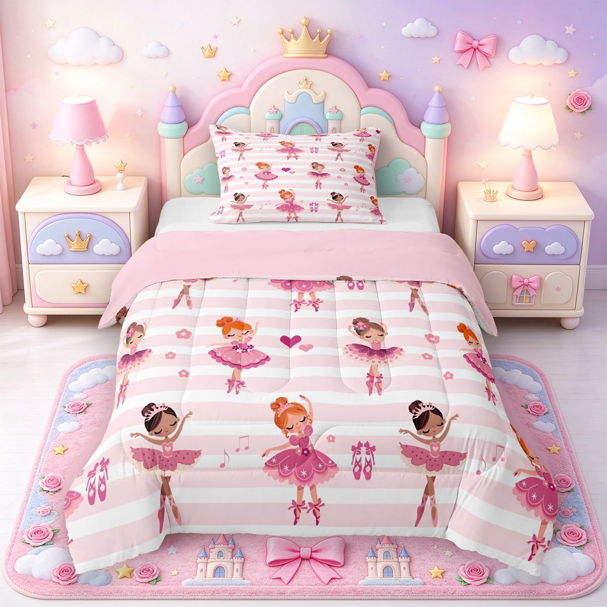 Manfei Ballerina Pattern Twin Comforter Sets,Royal Ballet Shoe Bedding ...