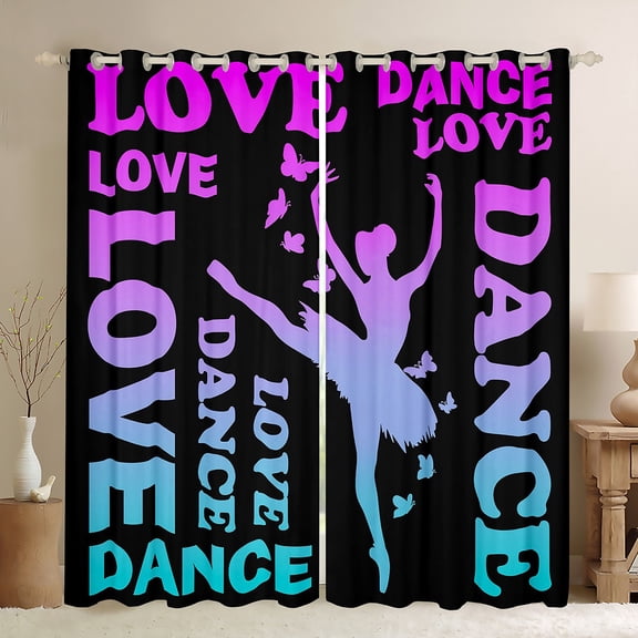 Manfei Ballet Girl Curtains Pack of 2 (42x84 Each),Ballerina Dancer Curtains Blackout,Purple Cyan Black Bedroom Curtains For Kids,Breathable Home Decor
