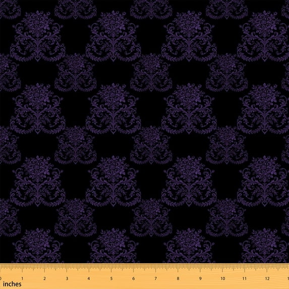 Manfei Baroque Damask Fabric by the Yard 1 Yard, Victorian Jaquard Home Decor Fabric by the Yard, Dark Purple