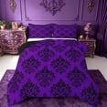 thumbnail image 1 of Manfei Baroque Damask Flowers Queen Comforter Set,Rustic Victorian Floral Bedding Sets,Purple Black Bedding Comforter Set For Adult,Luxury Bedroom Decor Reversible,3 Pieces, 1 of 8