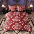 thumbnail image 1 of Manfei Baroque Floral 7pcs Bedding Comforter Set,Damask Print Queen Bedding Sets,Red White Queen Sheet Sets For Adults,Ultra Soft Bedroom Decoration Reversible, 1 of 9