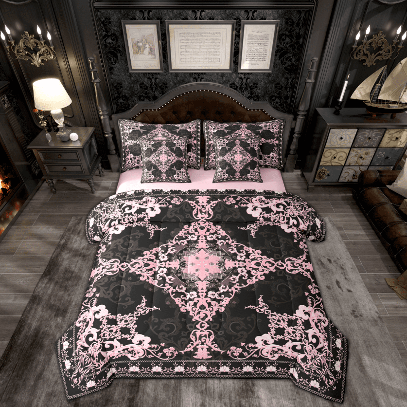 Manfei Baroque Floral 7pcs Bedding Comforter Set,Vintage Gothic