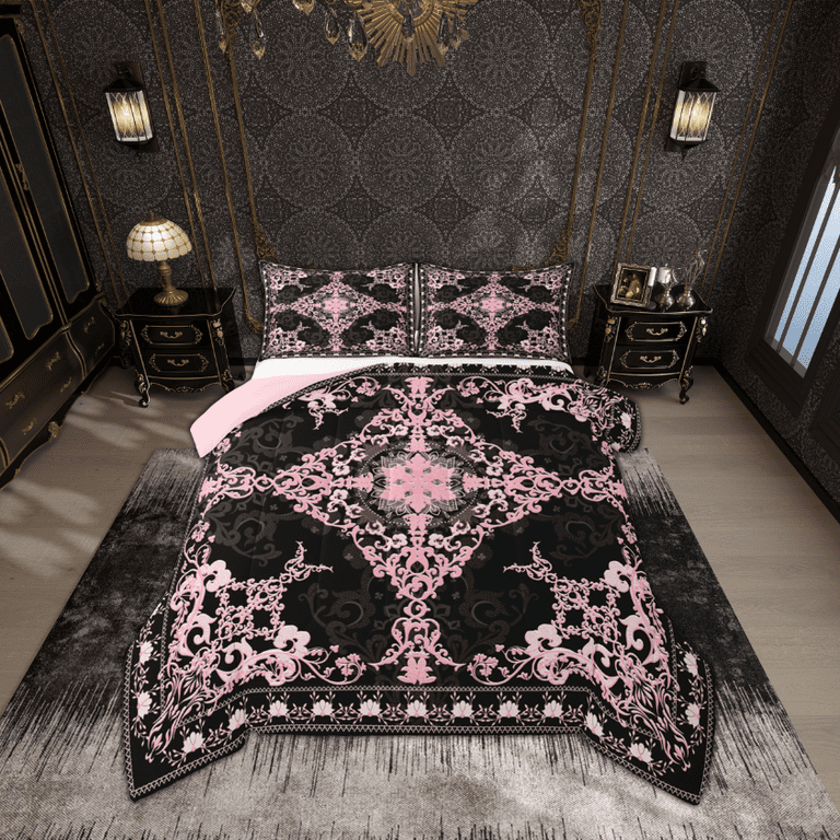 Manfei Baroque Floral Queen Comforter Set,Vintage Gothic Theme