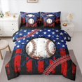 thumbnail image 1 of Manfei Baseball 7-Piece King Bedding,Rustic Usa Flag King Bed in a Bag,Red Black Stripes Decor,Black Reversible, 1 of 7