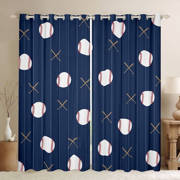 Manfei Baseball Curtains Pack of 2 (52x84),Sports Theme Black Out Curtains,Blue White Curtains for Living Room For Boys,Ultra Soft Room Decorative