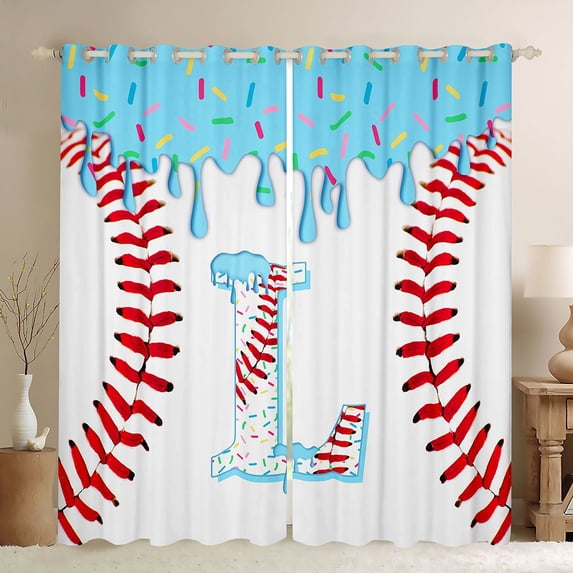 Manfei Baseball Initial L Curtains Pack of 2 (42x84 Each),Ice Cream Curtains Blackout