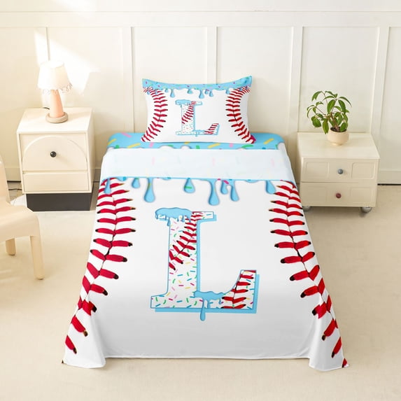 Manfei Baseball Initial L Twin Sheet Sets 3pcs,Ice Cream Bedding