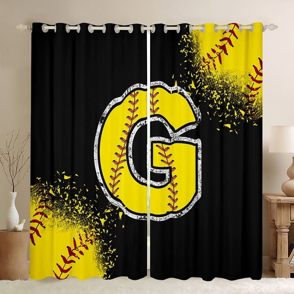 Manfei Baseball Print Curtains Pack of 2 (42x84 Each) for Boys Girls, Sport Monogrammed Curtains Blackout, Personalized Letter G Bedroom Curtains, Luxury Bedroom Decor