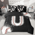 thumbnail image 1 of Manfei Baseball Sport Bedding Comforter Set 7-Piece for Kids Teens, Black White Full Bedding Set, Monogrammed Letter U Fitted Sheet Flat Sheet, Ultra Soft Home Decor, 1 of 8