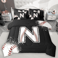 thumbnail image 1 of Manfei Baseball Sport Bedding Comforter Set 7 Pieces for Kids Teens, Black White Queen Bedding Sets, Monogrammed Letter N Queen Sheet Sets, Luxury Bedroom Decor, 1 of 8