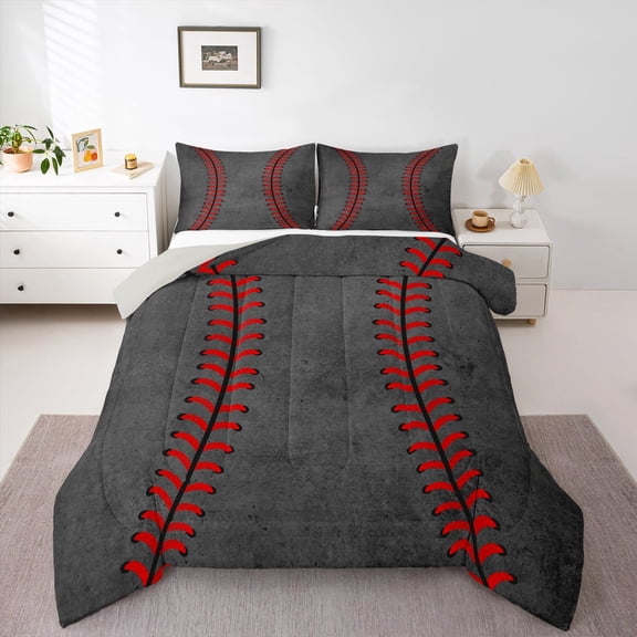 Manfei Baseball Sport Bedding Comforter Set,Boya Ball Game Twin Comforter Sets,Red Gray Bedding Set For Teens,Breathable Home Decor Reversible,2 Pieces