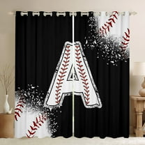Manfei Baseball Sport Black Out Curtains for Kids Teens, Black White Curtains Pack of 2 (42x63 Each), Monogrammed Letter A Bedroom Curtains, Luxury Room Decor