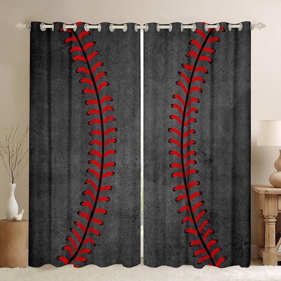 Manfei Baseball Sport Black Out Curtains,Boya Ball Game Curtains Pack of 2 (42x63 Each),Red Gray Bedroom Curtains For Teens,Breathable Home Decor