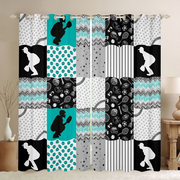 Manfei Baseball Sport Game Black Out Curtains,Ball Gamer Curtains Pack of 2 (42x63 Each),Patchwork Geometric Checkered Bedroom Curtains For Boys Kids,Luxury Bedroom Decor