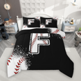 thumbnail image 1 of Manfei Baseball Sport Queen Comforter Set 3 Pieces for Kids Teens, Black White Bedding Sets, Monogrammed Letter F Bedding Comforter Set, Breathable Home Decor, 1 of 8