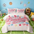 thumbnail image 1 of Manfei Baseball Sports Bed Spread Queen, Colorful Hearts Queen Coverlet Set, Pastel Pink Blue, Pink Reversible 3 Pieces, 1 Quilt and 2 Pillowcases, 1 of 7