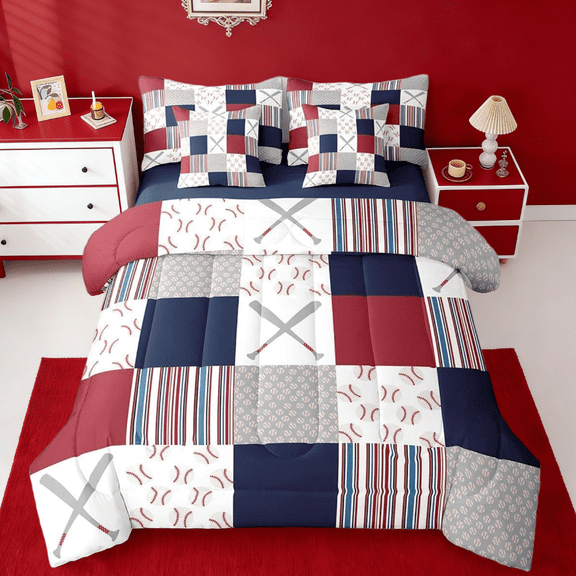 Manfei Baseball Sports Game 7-Piece Twin Bedding Sets,Baseball Gaming Gift Bedding Comforter Set For Baseball Lover Reversible