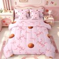 thumbnail image 1 of Manfei Basketball Ball Sport 7-Piece Twin Bedding,Kawaii Bowknot Ribbon Bedding Comforter Set,Pink Reversible, 1 of 7