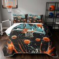 thumbnail image 1 of Manfei Basketball Bed Spread Queen, Sports Queen Coverlet Set, Teal White Black Orange, Black Reversible 3 Pieces, 1 Quilt and 2 Pillowcases, 1 of 7