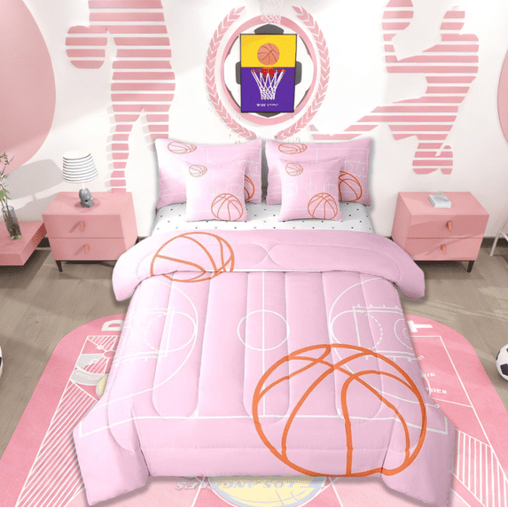 Manfei Basketball Sport 7-Piece Twin Bedding Sets For Boys Girls,Kids Ball Game Bedding Comforter Set Reversible