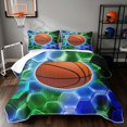 thumbnail image 1 of Manfei Basketball Sports Quilt Full, Neon Honeycomb Full Bedspread Sets, Green Blue Orange, Black Reversible 3 Pieces, 1 Coverlet and 2 Pillowcases, 1 of 7