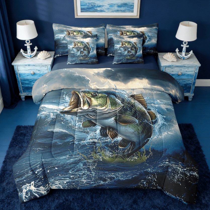 Manfei Bass Big Fish 7 Pieces Bedding Comforter Set,Pike Fish Fishing ...