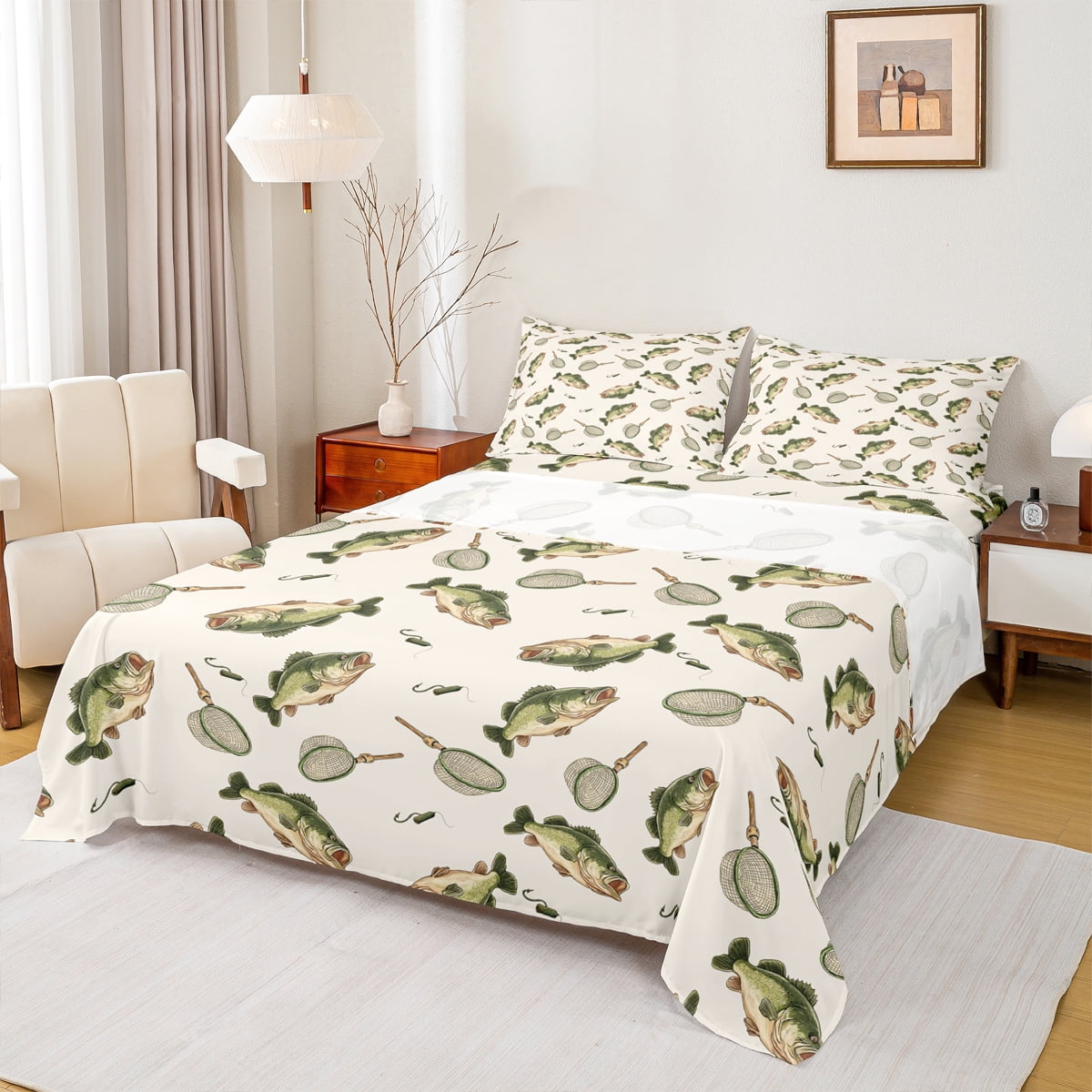 Manfei Bass Big Fish Bed Sheets,Hunting And Fishing King Sheets,Pike ...