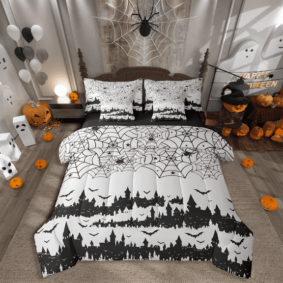 Manfei Bat Spider Bed in a Bag Full size,Festival Theme Bed Set,Happy Halloween Bedding Full Size,Microfiber Animal Bedroom Decorative,Reversible,7 Pieces