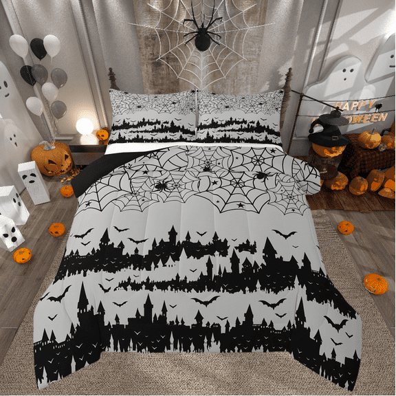 Manfei Bat Spider Comforter Sets Toddler Size,Festival Theme Comforters & Duvets,Happy Halloween Bedding Toddler Comforter Set,Microfiber Animal Bedroom Decorative,Reversible,2pcs