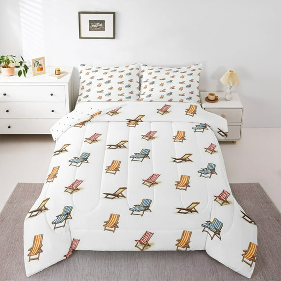 Manfei Beach Chairs 2pcs Bedding Comforter Set,Ocean Theme Twin Comforter Sets,Hawaii Summer Bedding Set,Breathable Teens Bedroom Decor,Reversible