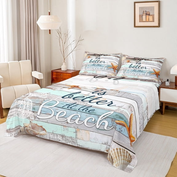 Manfei Beach Marine Bed Sheets Set Twin Size, Lodge Cabin Bed Sheets Twin, Seashell Starfish Bedding Twin Size, Lightweight Bedroom Decorative, 3pcs