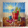 thumbnail image 1 of Manfei Beach Resort Print Kitchen Curtains，Pretty Sand Print Black Out Curtains Pack of 2 (42x63 Each)，Brown Blue, 1 of 7