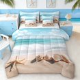 thumbnail image 1 of Manfei Beach Wave Seashell Starfish Twin Bedding Sets for Kids Boys and Girls, Coastal Ocean Print Bedding Comforter Set, Reversible 7-Piece, 1 of 6