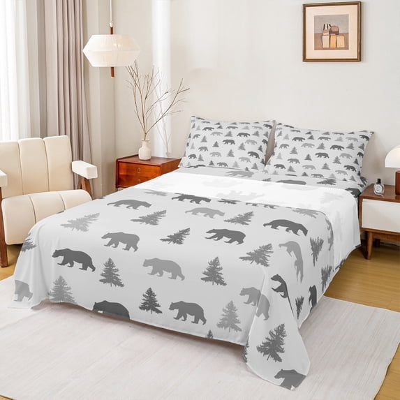 Manfei Bear Pine Western Twin 3-Piece Ultra Soft Boys Farm Sheet Set