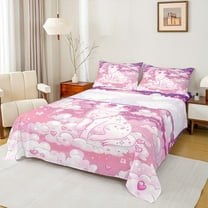 Manfei Beauty Cat Twin Sheet Sets,Pink Kitten Twin Fitted Sheet,Cartoon Loves Rainbow Flat Sheet For Girl,Super Cozy Room Decor,3 Pieces