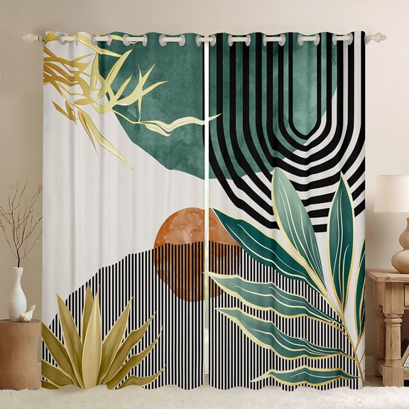 Manfei Beige Green Brown Blackout Curtains Set of 2 (52x84 Each), Aesthetic Geometric Window Curtains, Nature Minimalist Curtains and Drapes, Luxury Room Decor