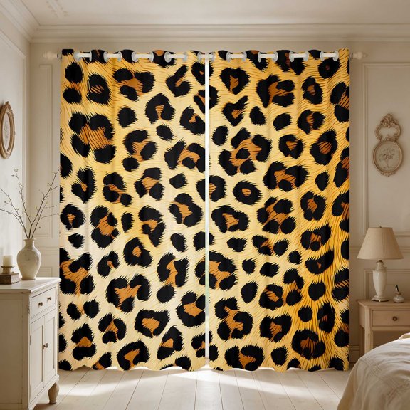 Manfei Big Rosette Leopard Blackout Curtains, Spotted Jungle Cat Window Curtains Pack of 2 (38x45 Each)