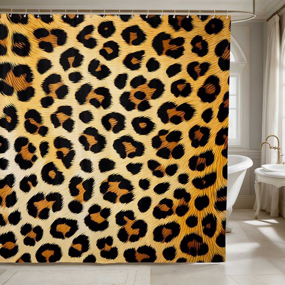 Manfei Big Rosette Leopard Shower Curtain 72Wx72L, Spotted Jungle Cat Bathroom Curtain
