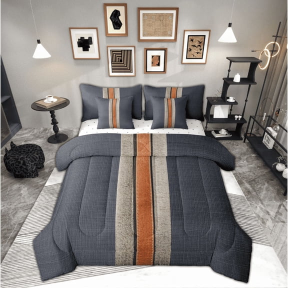Manfei Black Abstract Ombre Twin Bedding Sets 7-Piece, Retro Geometric Stripes Bedding Comforter Set, Child Kid Adult Sheet Sets, Super Cozy Room Decor