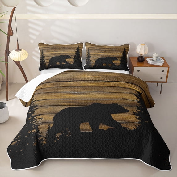 Manfei Black Bear Quilt Full,Country Farmhouse Lodge Full Bedspread Sets,Brown,3 Pieces