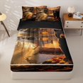 thumbnail image 1 of Manfei Black Bear Zipper Twin Comforter Sets with Fitted Sheet and 2 Pillowcases,Autumn Deer Pattern Zipper Bedding Set,Black Reversible,4pcs, 1 of 8