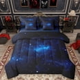 thumbnail image 1 of Manfei Black Blue Galaxy 7-Piece Bedding Comforter Set, Mystic Starry Sky King Bedding Sets, Glitter Dreamy Stars Print Reversible Bed Sheets, Lightweight Room Decor, 1 of 8