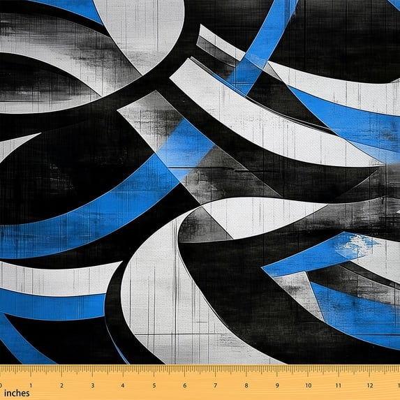 Manfei Black Blue White Sewing & Crafting Fabric (1 Yard), Contemporary Stripe Home Decor Fabric by the Yard, Geometric Lines Fabric by the Yard, Luxurious Living Room Decor