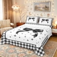 thumbnail image 1 of Manfei Black Bow Checkered Print Queen Sheet Sets for Women, Cute Stars Print Bed Set, 4 Pieces, 1 of 5