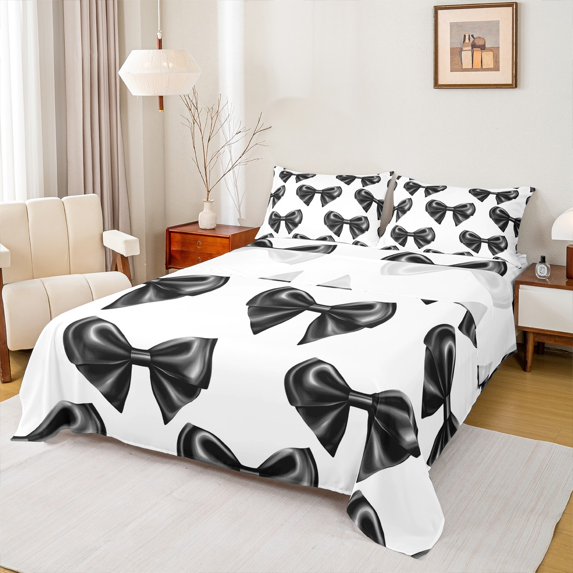 Manfei Black Bow-tie Bed Sheets Set King Size, Kawaii Cartoon Bedding King Size, Dreamy Princess King Sheet Sets, Super Cozy Bedroom Decoration, 4pcs